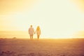 Letting the sun shine on their love. Rearview shot of an affectionate mature couple walking hand in hand on the beach. Royalty Free Stock Photo