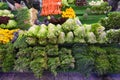 Lettuce ane organic vegetables for sale at a local farmer`s market, fresh harvest Royalty Free Stock Photo