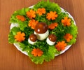 Lettuce and carrot cutting with mushroom.