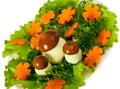 Lettuce and carrot cutting with mushroom.