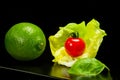 Lettuce, lime, basil and tomato