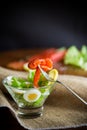 Lettuce salad with salted salmon, boiled eggs