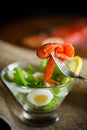 Lettuce salad with salted salmon, boiled eggs