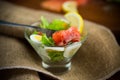 Lettuce salad with salted salmon, boiled eggs