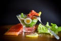 Lettuce salad with salted salmon, boiled eggs