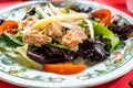 Lettuce, tomato, asparagus and tuna salad. Healthy food concept