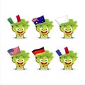 Lettuge cartoon character bring the flags of various countries