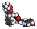 Leu-enkephalin endogenous opioid peptide molecule. 3D rendering. Atoms are represented as spheres with conventional color coding:.