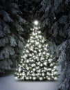 Leuchtender Weihnachtsbaum im Schnee bei Nacht an Heiligabend Royalty Free Stock Photo