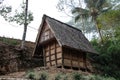 A Leuit or traditional rice barn photographed from below