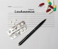 Leukaemia diagnosis written on a white piece of paper