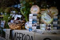 Street food vendor selling cyprus delights at outdoor market Royalty Free Stock Photo