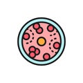 Leukemia, blood cells with cancer virus, oncology flat color line icon.
