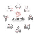 Leukemia symptoms banner. Symptoms, Treatment. Line icons. Vector signs. Royalty Free Stock Photo