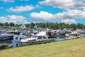 Beautiful dutch idyllic sports yacht harbour marina at lake near river Maas