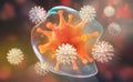 Leukocytes attack the virus. Immunity of the body. 3D illustration on medical research Royalty Free Stock Photo
