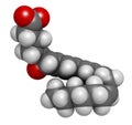 leukotriene A4 (LTA4) molecule. 3D rendering. Atoms are represented as spheres with conventional color coding: hydrogen (white),