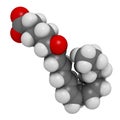 leukotriene A4 (LTA4) molecule. 3D rendering. Atoms are represented as spheres with conventional color coding: hydrogen (white),