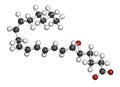 leukotriene A4 (LTA4) molecule. 3D rendering. Atoms are represented as spheres with conventional color coding: hydrogen (white),