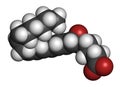 leukotriene A4 (LTA4) molecule. 3D rendering. Atoms are represented as spheres with conventional color coding: hydrogen (white),