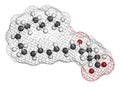 leukotriene A4 (LTA4) molecule. 3D rendering. Atoms are represented as spheres with conventional color coding: hydrogen (white),