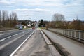 Leuven, Flemish Brabant, Belgium - Perspective view over a bicycle lane and car lanes on a bridge