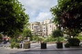 Levallois-Perret, France, green trees and modern building