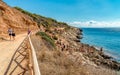 Visitors enjoying the Cala Fredda beach during their trip on the Levanzo island in the Mediterranean sea of Sicily. Royalty Free Stock Photo