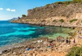 Visitors enjoying the Cala Fredda beach during their trip on the Levanzo island in the Mediterranean sea of Sicily. Royalty Free Stock Photo