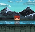 game background cartoon , Lakeside house