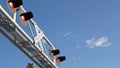 Level crossing warning signal in USA. Crossbuck notice and red traffic light on rail road intersection in California. Railway Royalty Free Stock Photo