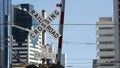 Level crossing warning signal in USA. Crossbuck notice and red traffic light on rail road intersection in California. Railway Royalty Free Stock Photo