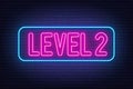 Level 2 neon sign on brick wall background. Royalty Free Stock Photo