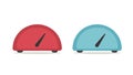 Level pressure performance scale icon vector or flat progress speed dial blue red graphic illustration set, power indicator