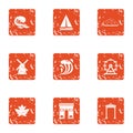 Level of travel icons set, grunge style Royalty Free Stock Photo