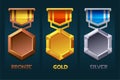 Level up badge reward icon gold, silver, bronze for ui games.