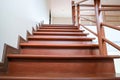 level up brown wooden stair to high floor. beauty interior decoration new house. abstract step forward to goal