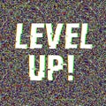 Level Up glitch text. Anaglyph 3D effect. Technological retro background. Vector illustration. Creative web template