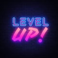 Level UP neon sign vector. Gaming Design template neon sign, light banner, neon signboard, nightly bright advertising