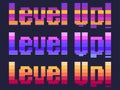 Level up! pixel art. Achievement in the game, leveling up. Text in 8-bit retro video game style from 80s - 90s Royalty Free Stock Photo