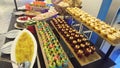 Levels of colorful desserts display