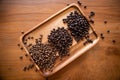 3 levels of roasted peaberry coffee beans Royalty Free Stock Photo