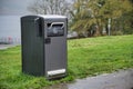 Lever action handle to open block bin at park