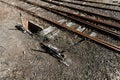 A lever used on Train tracks to switch tracks on an abandoned railroad