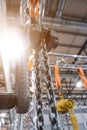 Lever winch. Tal lever. Manual chain hoist. Shallow depth of field. Focus on Chain Link Royalty Free Stock Photo