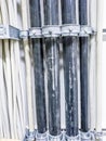 Leverkusen , Germany - September 06 2018 : Close-up of power cable for a computer network server room