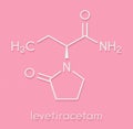 Levetiracetam epilepsy seizures drug molecule. S-isomer of etiracetam. Skeletal formula.