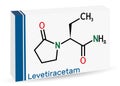 Levetiracetam molecule. It is pyrrolidine, anticonvulsant medication used to treat epilepsy. Skeletal chemical formula. Paper