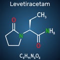 Levetiracetam molecule. It is pyrrolidine, anticonvulsant medication used to treat epilepsy. Structural chemical formula on the