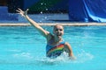 Levgenia Tetelbaum and Anastasia Glushkov Leventhal of Israel compete during synchronized swimming duets free routine preliminary Royalty Free Stock Photo